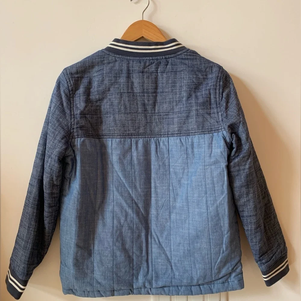 NWOT Denim Zip Up Varsity Blue Jacket w Thick Lining Kids L (12/14)